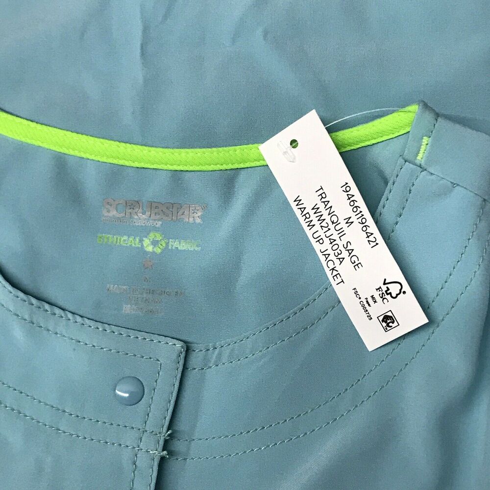 Scrubstar M Scrub Jacket Active Warm-Up Snap Buttons Tranquil Sage Blue NWT K21 - Picture 2 of 4